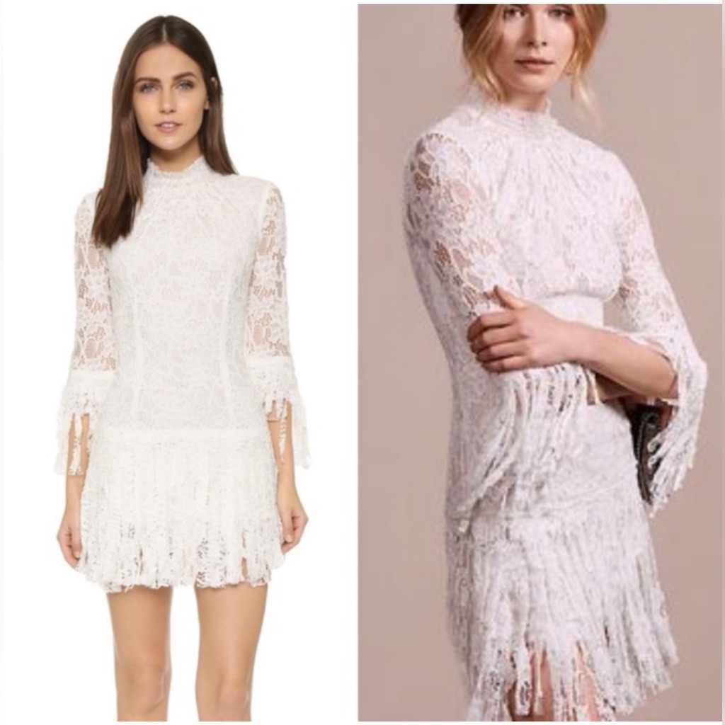 Alexis High Neck Fraye Off-White Dress Size L Worn Once